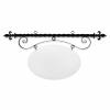 43'' Wide Ceiling Mount Bracket in  Black Powder Coated Steel with 22'' Tall X 33'' Wide X .080'' Thick White Aluminum Sign Blank and 2 Black Powder Coated S-Hooks (Fleur De Lis Finial)