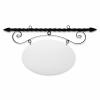 43'' Wide Ceiling Mount Bracket in  Black Powder Coated Steel with 22'' Tall X 33'' Wide X .080'' Thick White Aluminum Sign Blank and 2 Black Powder Coated S-Hooks (Spear Point Finial)