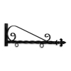 24'' Black Horizontal Curved Mount Deluxe Bi Spiral Steel Sign Bracket with Fleur De Lis Finial