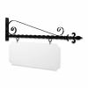36'' Wide Deluxe Bracket in  Black Powder Coated Steel with 14'' Tall X 34'' Wide X .080'' Thick White Aluminum Sign Blank and 2 Black Powder Coated S-Hooks (Fleur De Lis Finial)