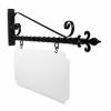 36'' Wide Deluxe Bracket in  Black Powder Coated Steel with 14'' Tall X 34'' Wide X .080'' Thick White Aluminum Sign Blank and 2 Black Powder Coated S-Hooks (Fleur De Lis Finial)