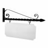 36'' Wide Deluxe Bracket in  Black Powder Coated Steel with 14'' Tall X 34'' Wide X .080'' Thick White Aluminum Sign Blank and 2 Black Powder Coated S-Hooks (Spear Point Finial)