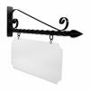 36'' Wide Deluxe Bracket in  Black Powder Coated Steel with 14'' Tall X 34'' Wide X .080'' Thick White Aluminum Sign Blank and 2 Black Powder Coated S-Hooks (Spear Point Finial)