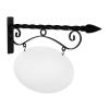 24'' Wide Reverse Scroll Bracket in  Black Powder Coated Steel with 14'' Tall X 22'' Wide X .080'' Thick White Aluminum Sign Blank and 2 Black Powder Coated S-Hooks (Ball Finial)