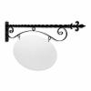43'' Wide Reverse Scroll Bracket in  Black Powder Coated Steel with 22'' Tall X 33'' Wide X .080'' Thick White Aluminum Sign Blank and 2 Black Powder Coated S-Hooks (Fleur De Lis Finial)