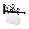 24'' Wide Wispy Style Bracket in  Black Powder Coated Aluminum with 10'' Tall X 20'' Wide X .063'' Thick White Aluminum Sign Blank and 2 Black Powder Coated S-Hooks