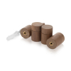 (Set of 4) 3/4'' Diameter X 3/4'' Barrel Length, Wooden Flat Head Standoffs, Matte Walnut Wood Finish, Easy Fasten Standoff, Included Hardware (For Inside Use) [Required Material Hole Size: 5/16'']