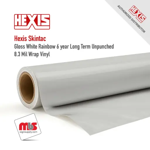 60'' x 1 Yard Hexis Skintac HX30000 Gloss White Rainbow 6 year Long Term Unpunched 8.3 Mil Wrap Vinyl (Color Code: 002B)(Hexis Part#: HX30RW002B)