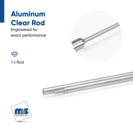 3/8" Aluminum Rod - Clear Anodized, 36" Length, Threaded M6 Reverse (Indoor Use)