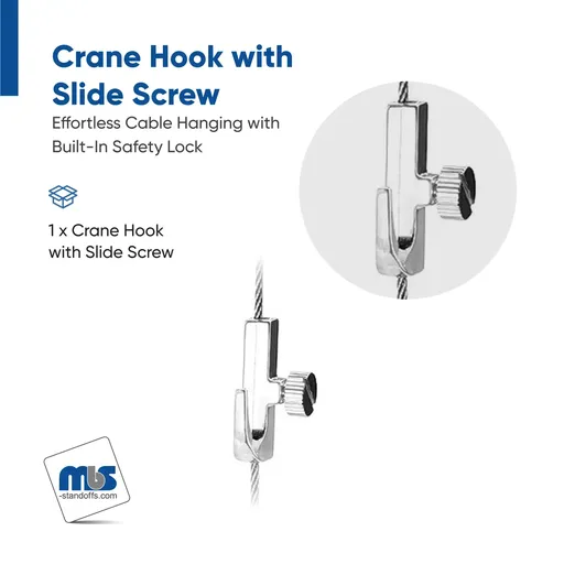 [H100NK] Crane Hook with Side Screw ''Nickel Plating'' Finish  (For Cable Diameter 0.06'' to 0.08'')