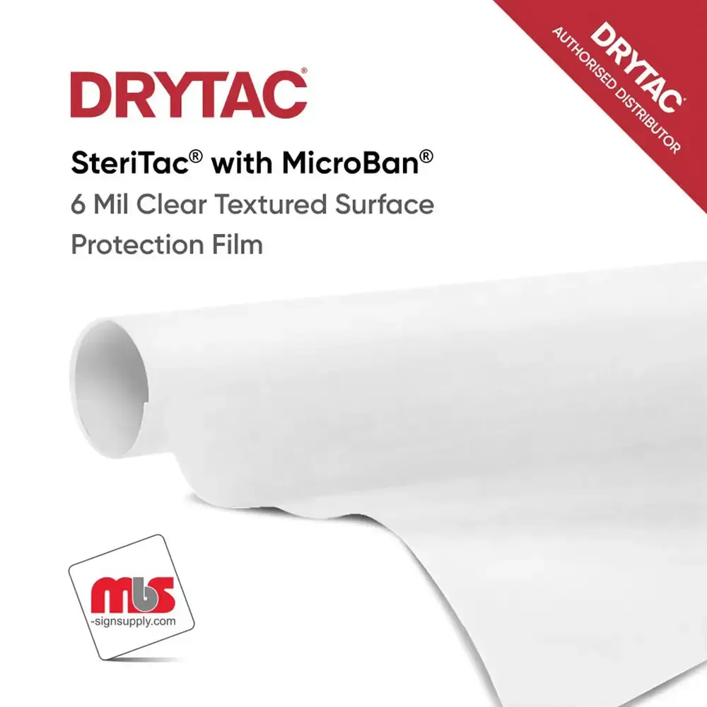 47'' x 33 Yard Roll - Drytac SteriTac® with MicroBan® 6 Mil Clear Textured Surface Protection Film w/ Permanent Adhesive