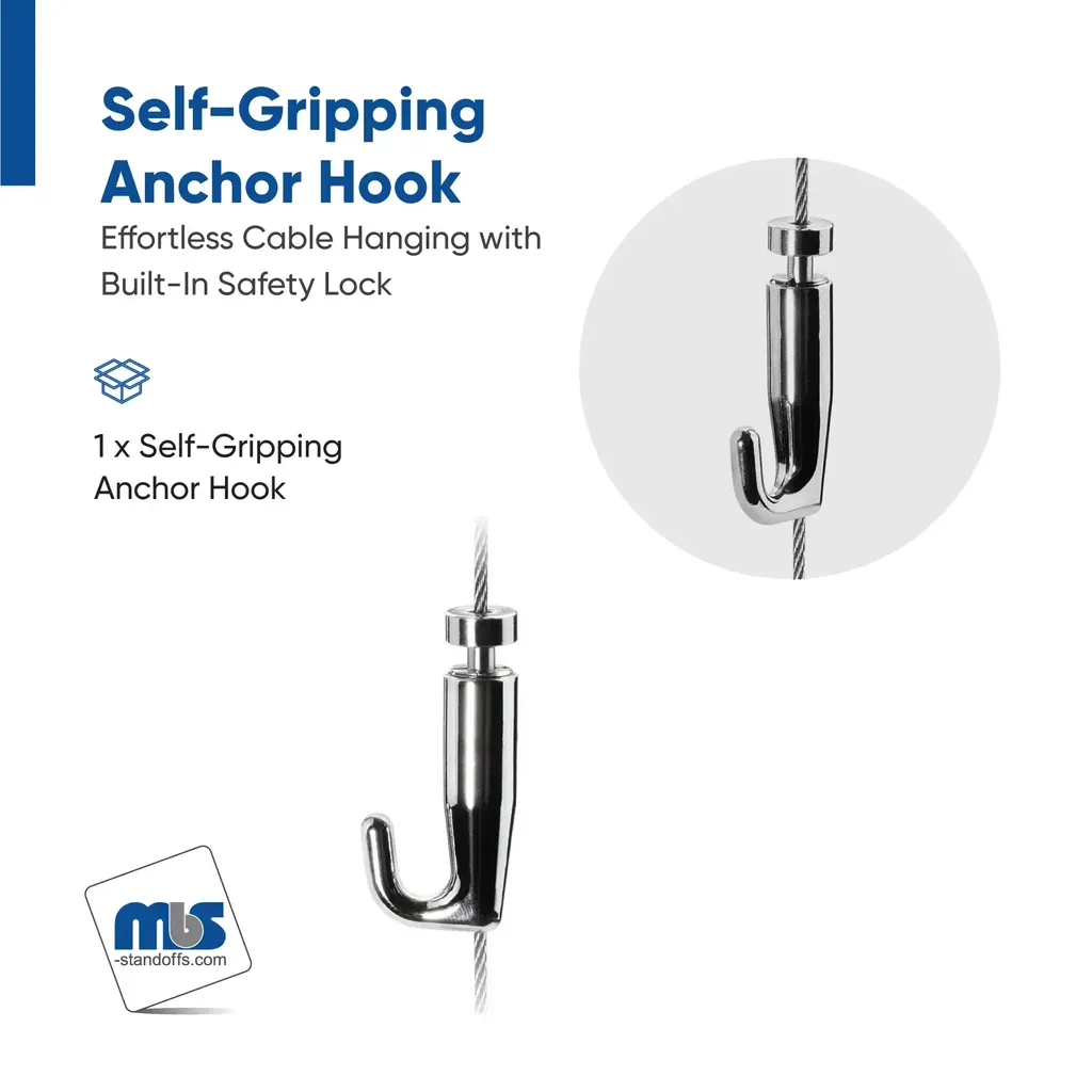 Self-Gripping Anchor Hook ''Nickel Plating'' Finish  (For Cable Diameter 0.06'' to 0.08'')