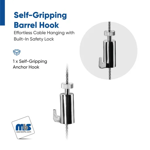 [H105NK] Self-Gripping Barrel Hook "Nickel Plating" Finish  (For Cable Diameter 0.06" to 0.08")