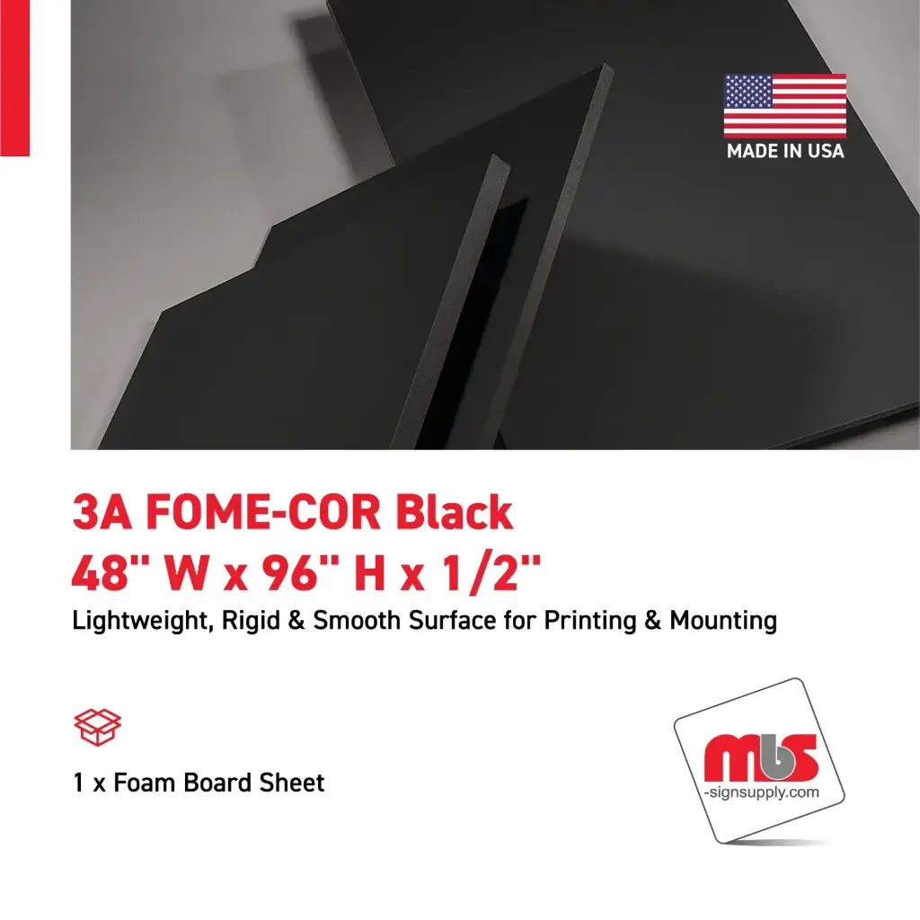 48"' x 96" x 1/2" 3A FOME-COR Black
