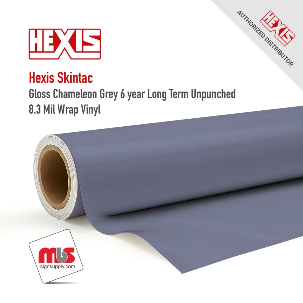 60" x 1 Yard Hexis Skintac HX30000 Gloss Chameleon Grey 6 year Long Term Unpunched 8.3 Mil Wrap Vinyl (Color Code: G446B)(Hexis Part#: HX30G446B)