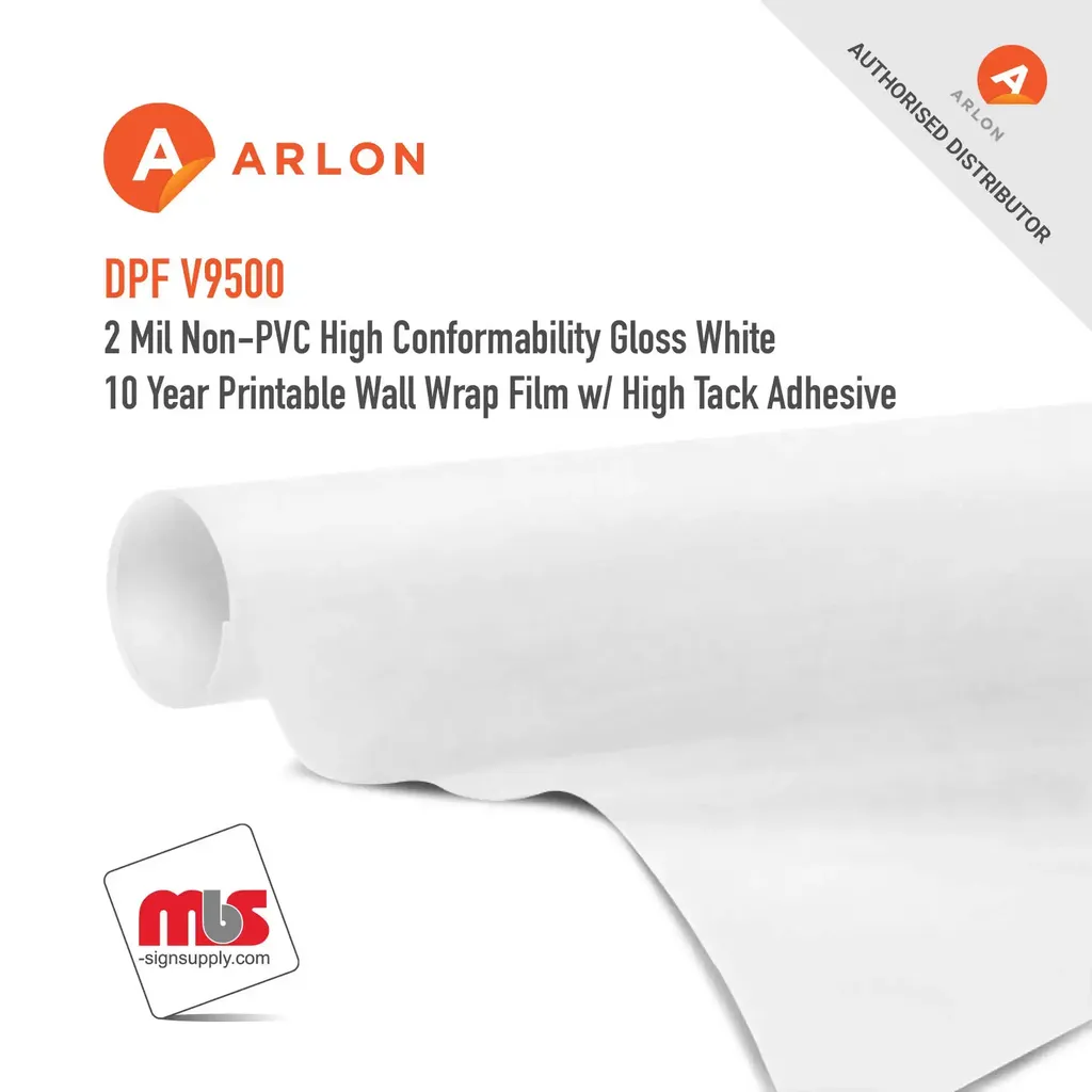 54'' x 50 Yard Roll - Arlon PDF V9500 Premium 2 Mil Non-PVC High Conformability Gloss White 10 Year Printable Wall Wrap Film w/ High Tack Adhesive