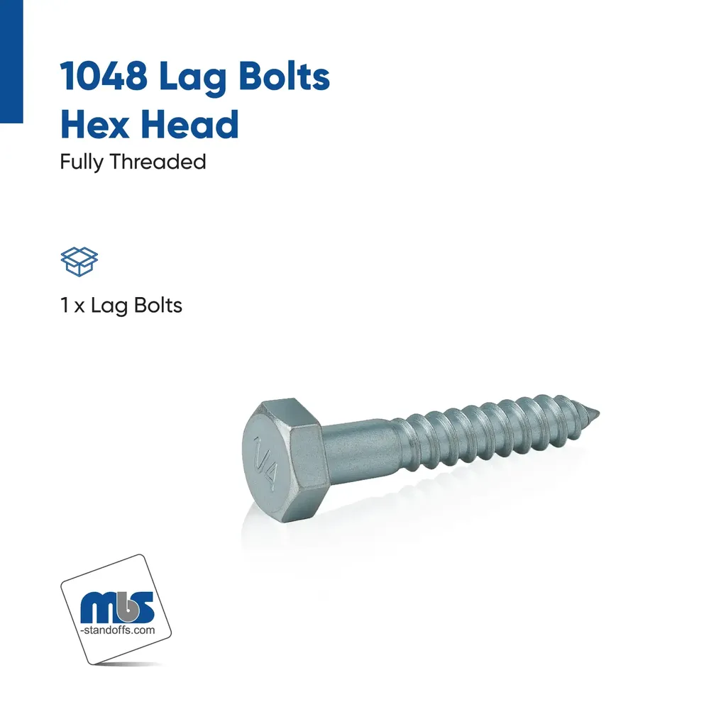 Lag Bolts, Hex Head, Zinc Plated Steel, 1/4" x 2"