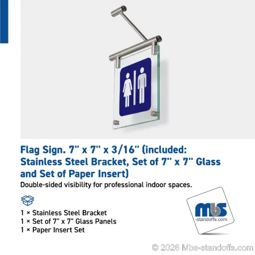 [160.304] Flag sign. 7'' x 7'' x 3/16'' (included: Stainless Steel Bracket, Set of 7'' x 7'' Glass and Set Of Paper Insert)