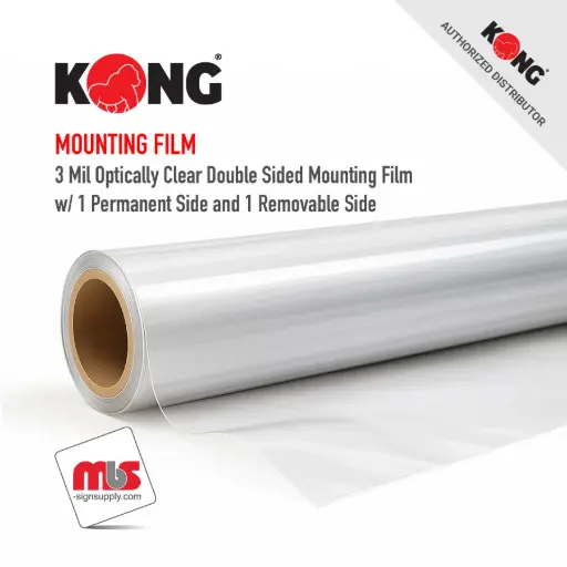 [KGMF-5450OC] 54" x 50 Yard Roll - Kong 3 Mil Optically Clear Double Sided Mounting Film W/ 1 Permanent Side and 1 Removable Side