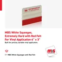 MBS 4" x 3" White Squeegee, Extremely Hard with Red Felt For Vinyl Application