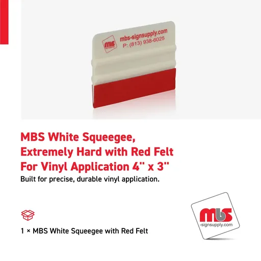 [SQ-0109] MBS 4" x 3" White Squeegee, Extremely Hard with Red Felt For Vinyl Application