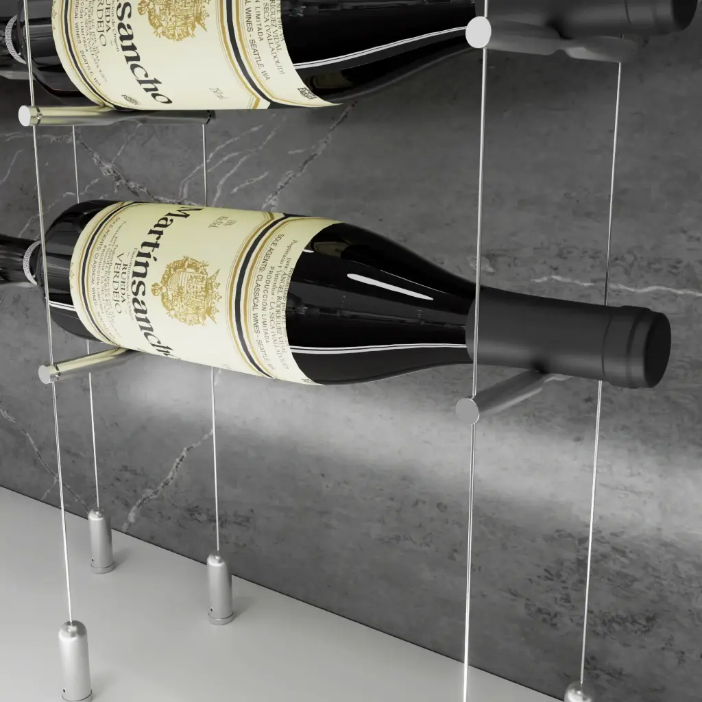 1 Bottle Peg for Cable Wine Racking System, 6" x 1/2" Aluminum Clear Anodized (Pair)