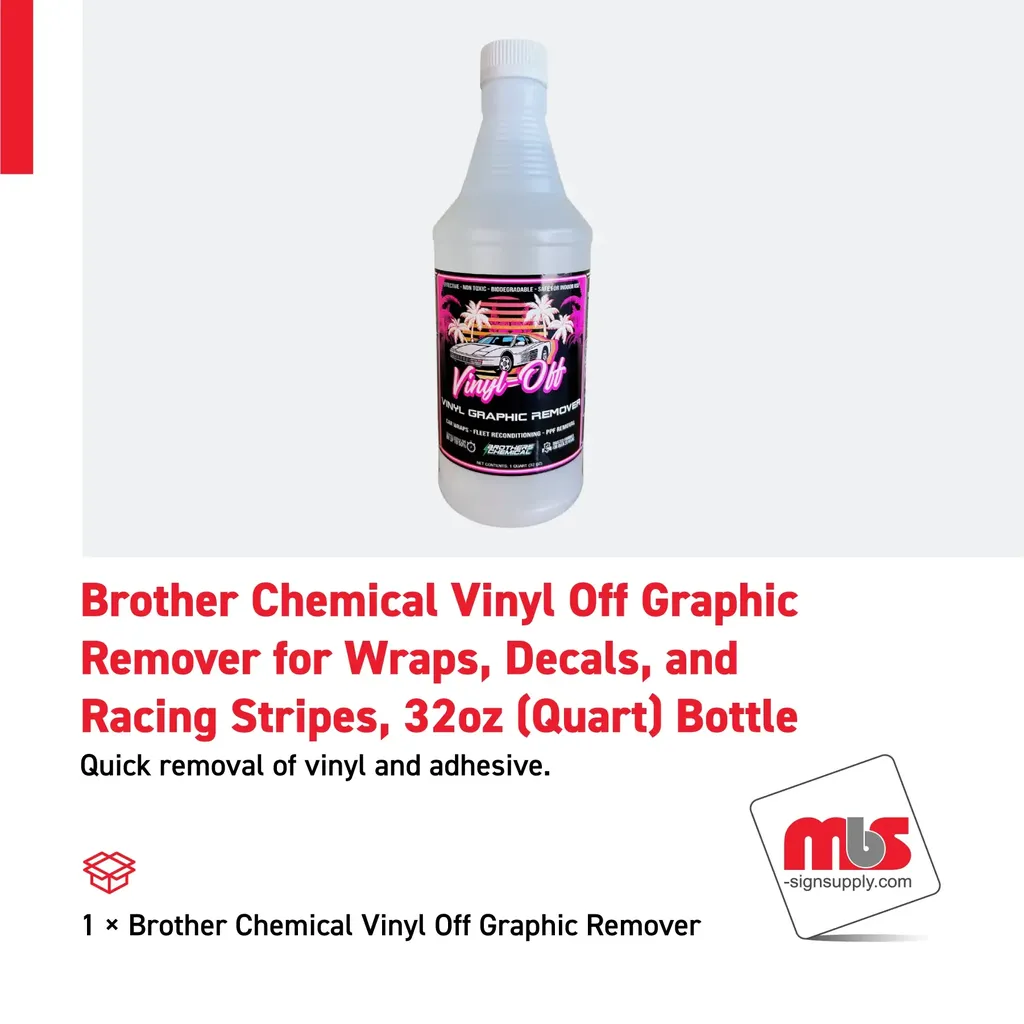 Brother Chemical Vinyl Off Graphic Remover for Wraps, Decals, and Racing Stripes, 32oz (Quart) Bottle