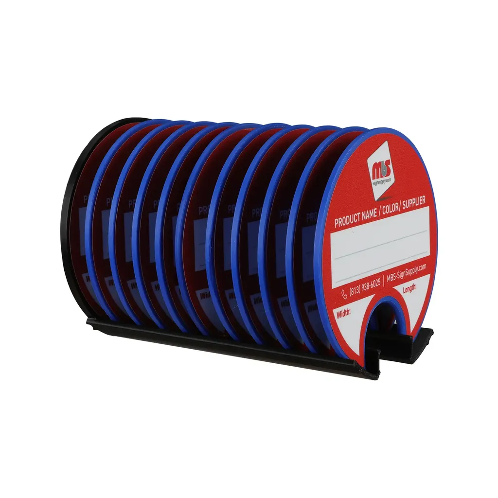 Kit of 10 Rewritable Blue Lids for 2" Core Media Rolls + 1 Black Magnetic Wall Organizer for 2" & 3" Cores - Durable Storage Solution for Print & Sign Shops
