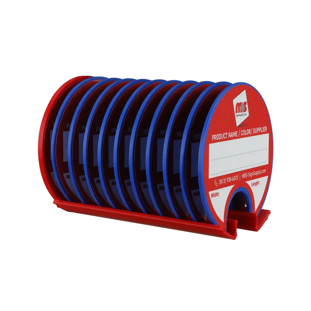 Kit of 10 Rewritable Blue Lids for 2 Core Media Rolls + 1 Red Magnetic Wall Organizer for 2 & 3 Cores - Durable Storage Solution for Print & Sign Shops