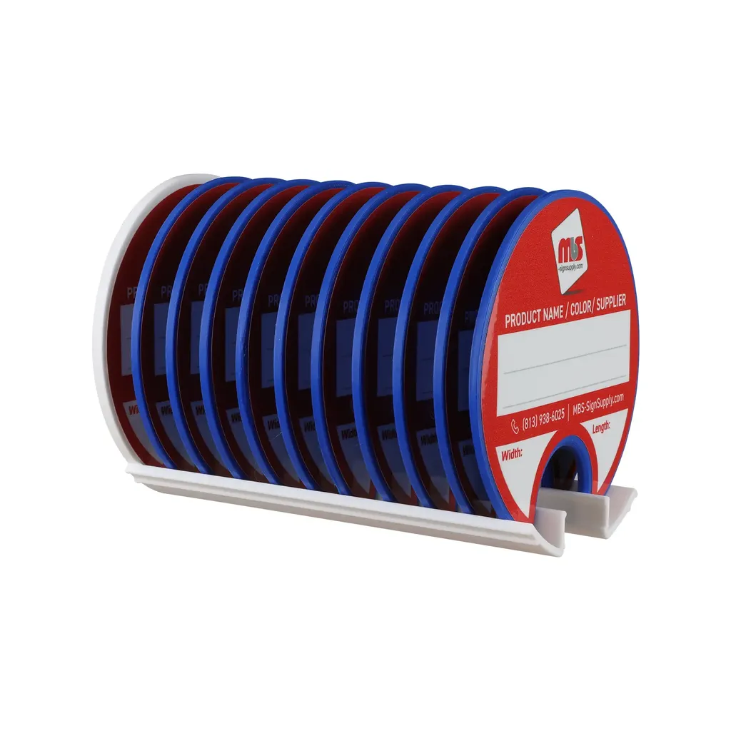 Kit of 10 Rewritable Blue Lids for 2 Core Media Rolls + 1 White Magnetic Wall Organizer for 2 & 3 Cores - Durable Storage Solution for Print & Sign Shops