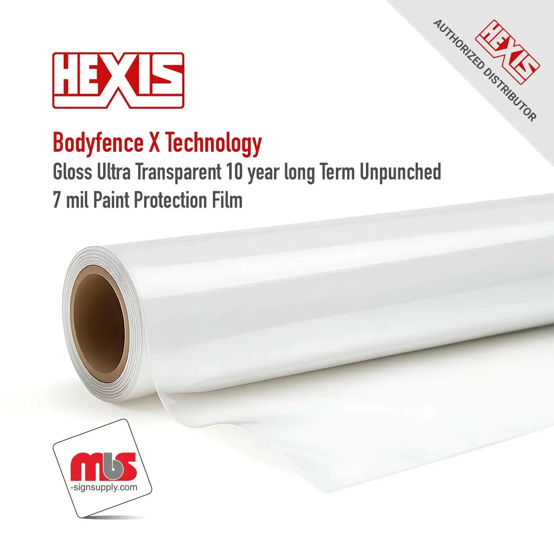 60" x 65 ft Hexis Bodyfence X Technology Gloss Opaque Black Transparent 10 year long Term Unpunched 7 mil Paint Protection Film (Color Code: BBLK)(Hexis Part#: BFBLACK60)