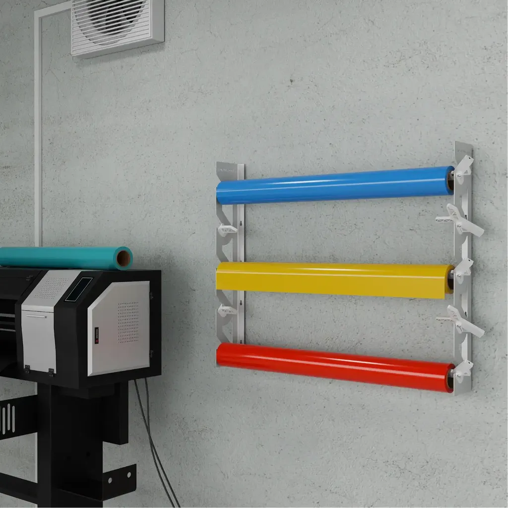 Aluminum Wall Mounted Vinyl Roll Storage Rack With Swivel Quick Release Arm