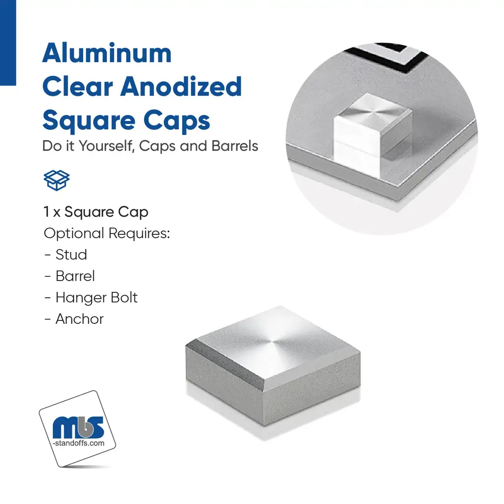 1" Diameter, 5/16-18 Threaded Square Caps - 3/8" Hole Required