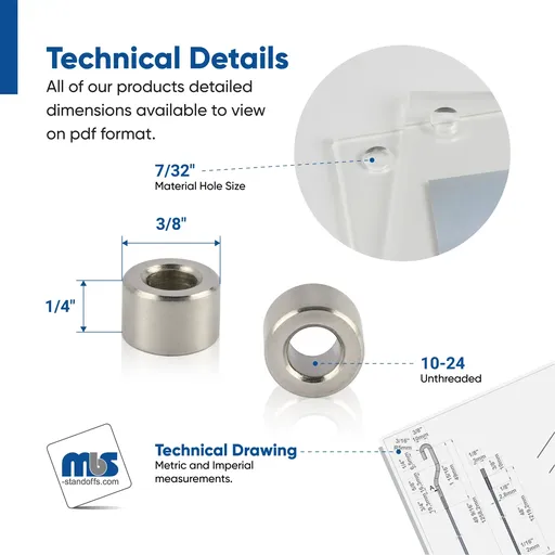3/8" Diameter x 1/4" Length, Unthreaded Barrels - 7/32" Hole Required