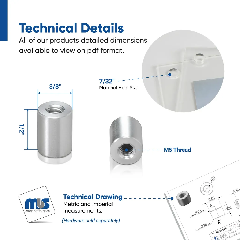 3/8" Diameter x 1/2" Length, M5 Threaded Barrel