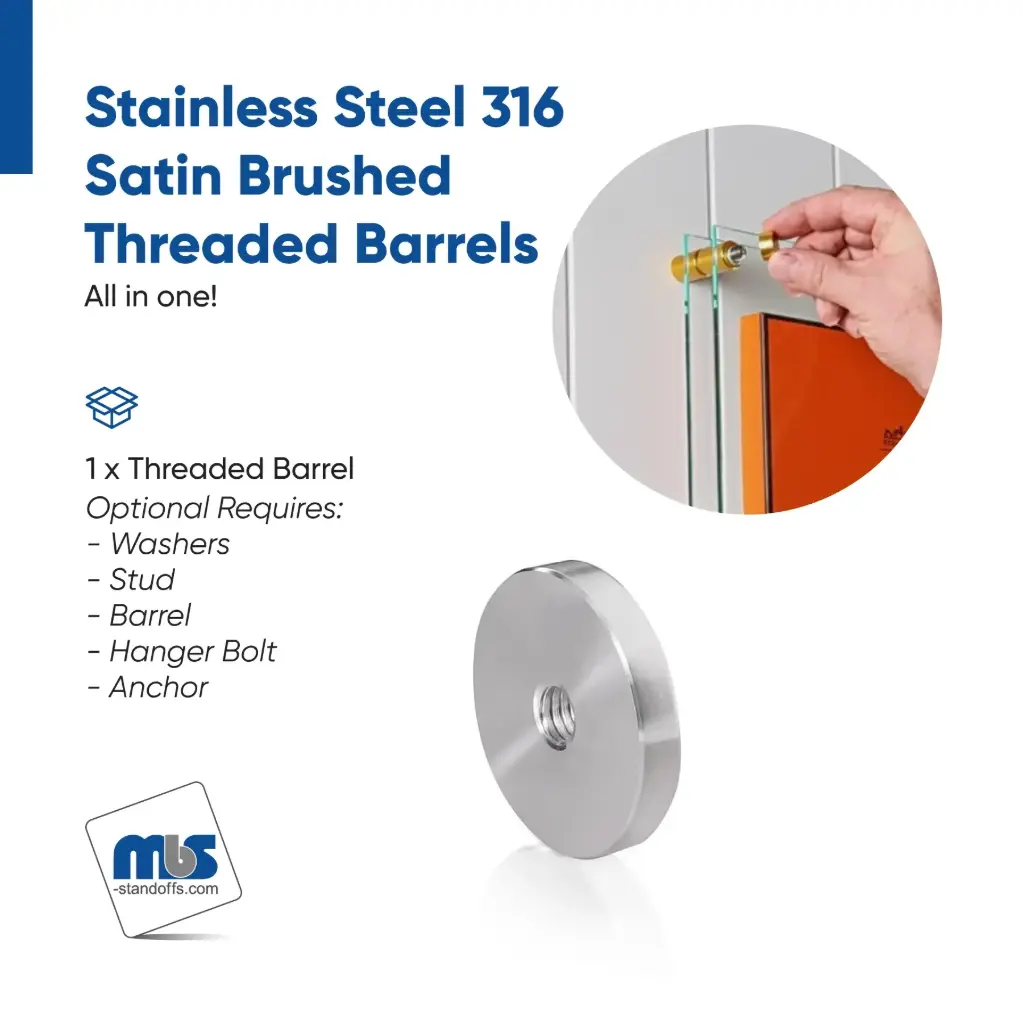 1-1/2" Diameter, 3/8-16 Threaded Heavy Duty Stainless Steel Barrels for Glass Railings