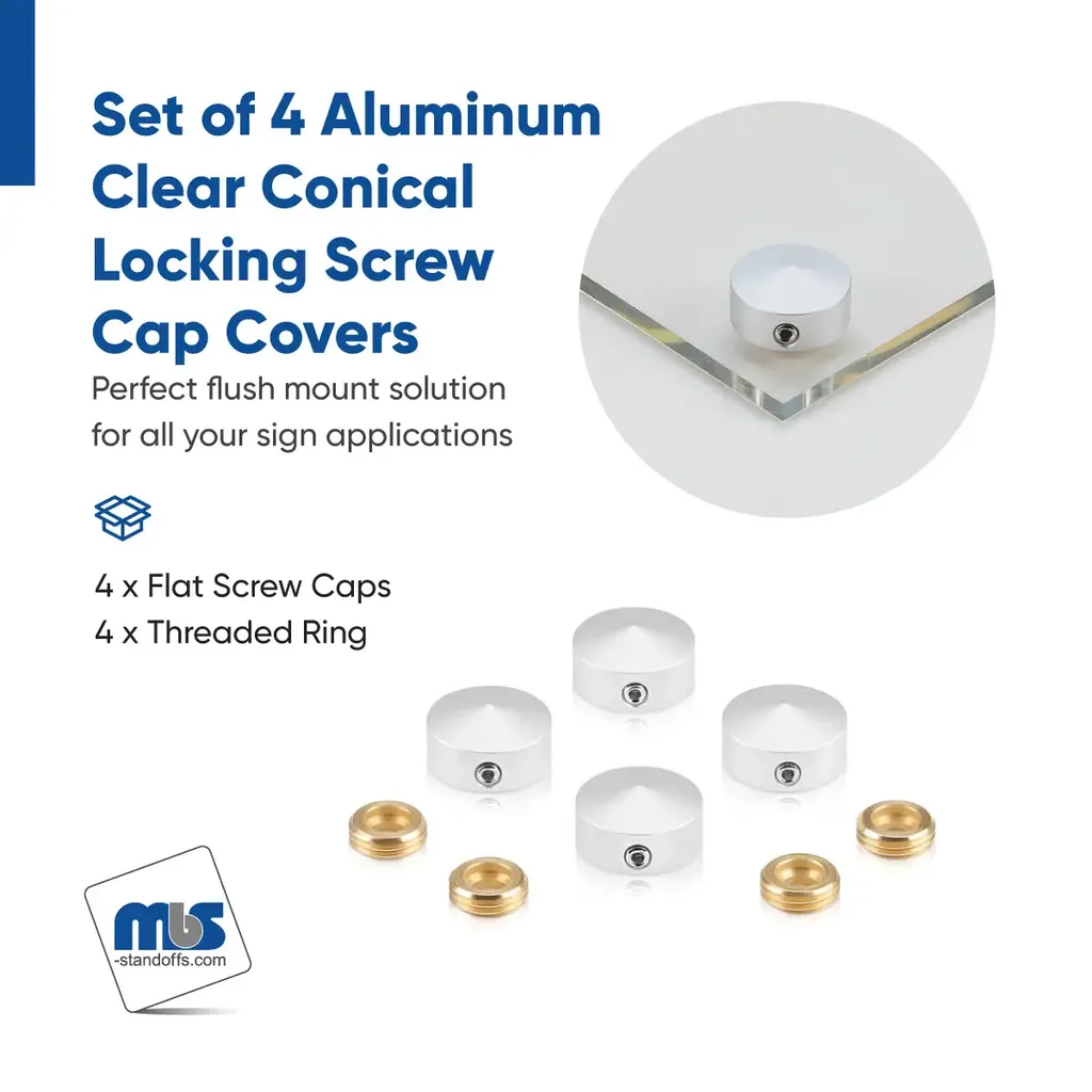 5/8" Diameter Conical Locking Screw Covers - Set of 4
