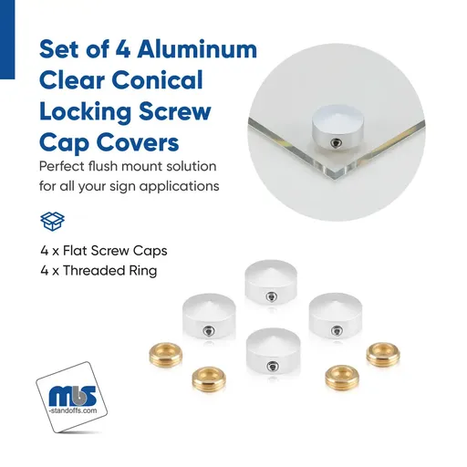Set of 4 Conical Locking Screw Cover, Diameter: 5/8", Aluminum Titanium Finish (Indoor or Outdoor Use)