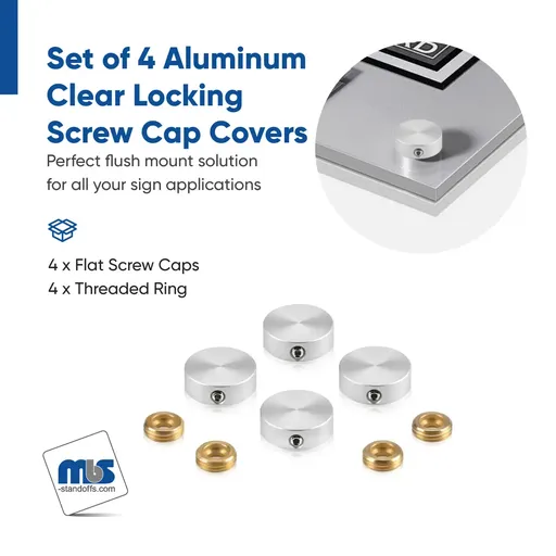 Set of 4 Locking Screw Cover, Diameter: (Less 3/4"), Aluminum Titanium Finish, (Indoor or Outdoor Use)