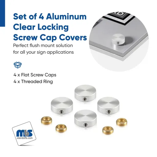 Set of 4 Locking Screw Cover, Diameter: 13/16" (3/4"), Aluminum Titanium Finish, (Indoor or Outdoor Use)