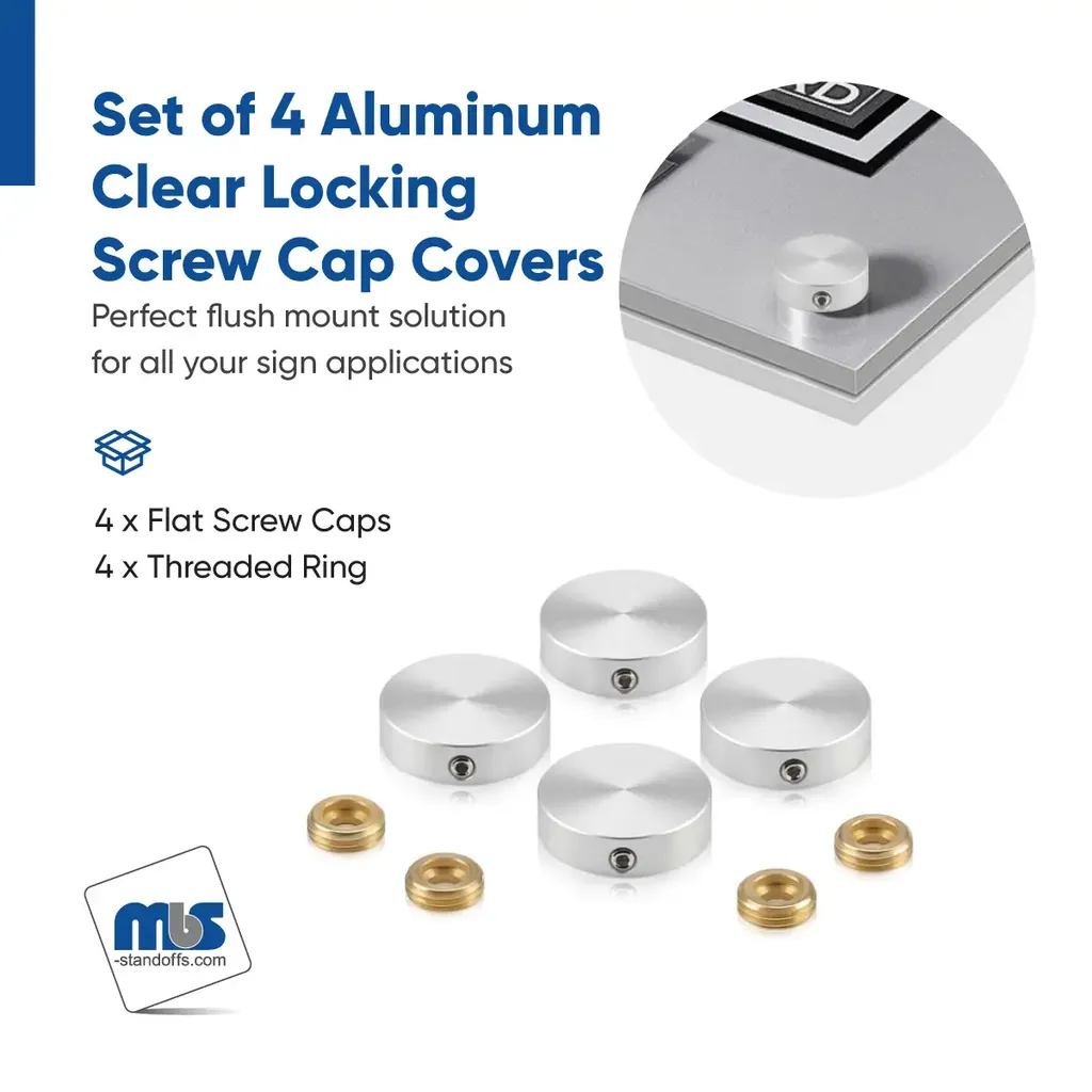 Set of 4 Locking Screw Cover, Diameter: 7/8", Aluminum Titanium Finish, (Indoor or Outdoor Use)