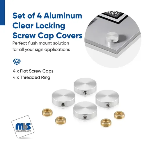 Set of 4 Locking Screw Cover, Diameter: 7/8", Aluminum Titanium Finish, (Indoor or Outdoor Use)