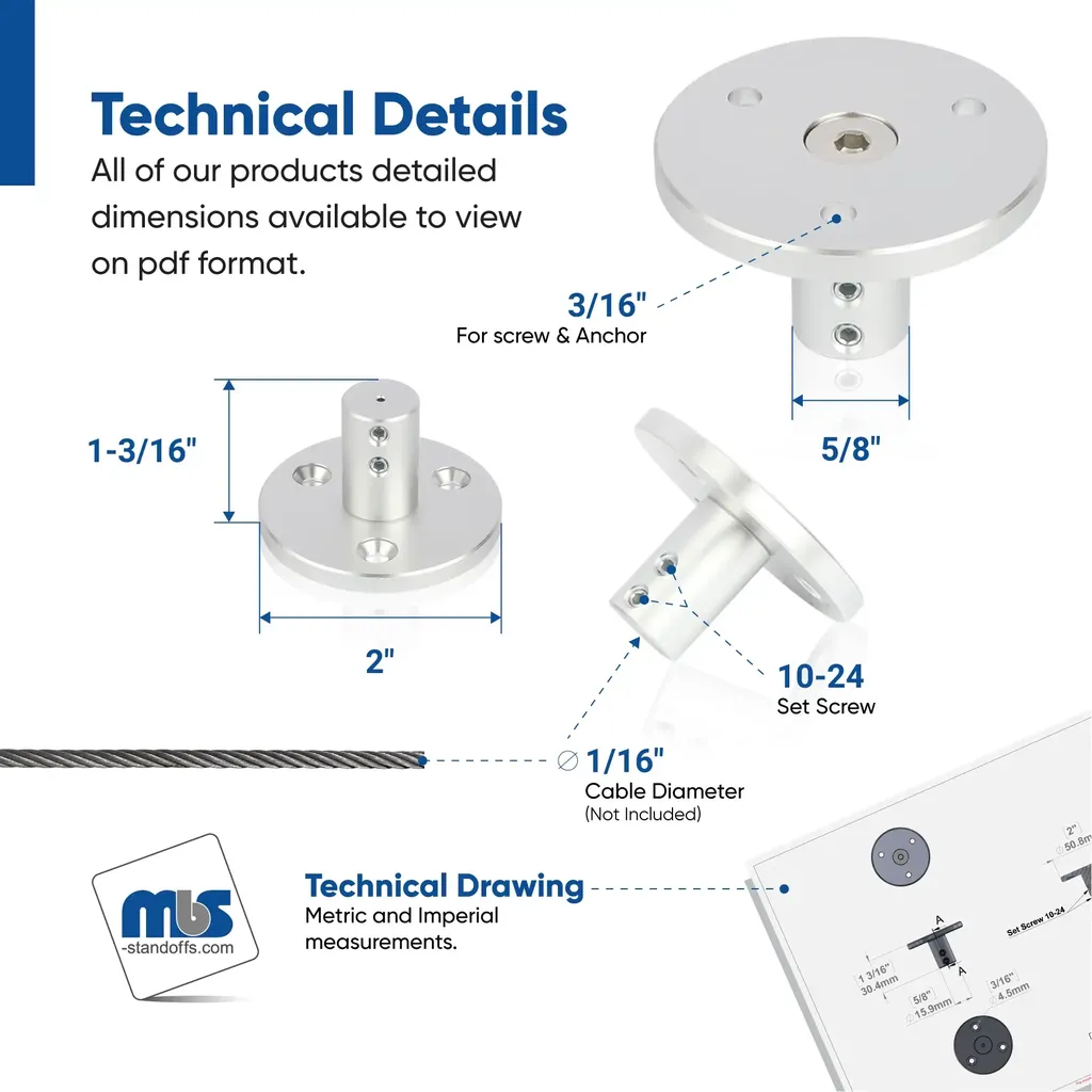 3-Hole Ceiling Mount for 1/16" Diameter Suspended Cable Systems