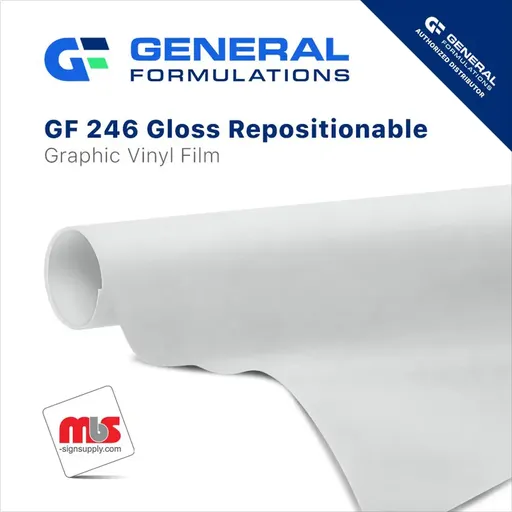 [GF246-5450] 54" x 50 Yard Roll - General Formulations 246 2.4 Mil Gloss White Printable Wrap Vinyl w/ Grey Repositionable Adhesive