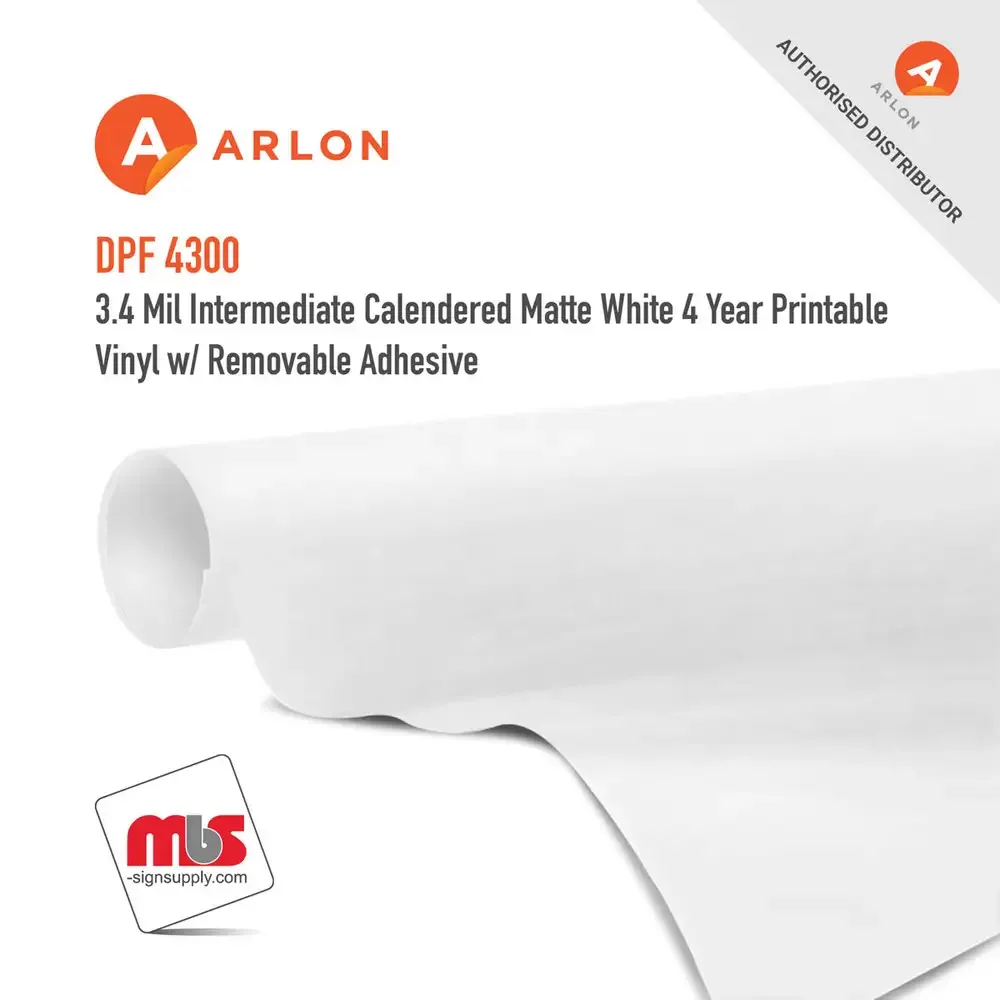 Arlon DPF 4300 Intermediate Calendered Matte White 4 Year Printable Vinyl w/ Removable Adhesive