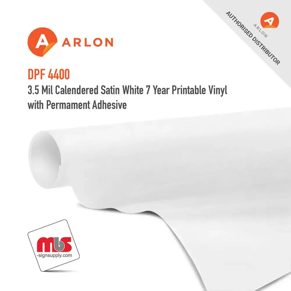 Arlon DPF 4400 Calendered Satin White 7 Year Printable Vinyl w/ Permanent Adhesive
