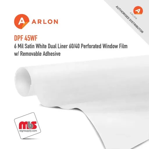 Arlon DPF 44WF Satin White Dual Liner 60/40 Perforated Window Film w/ Removable Adhesive