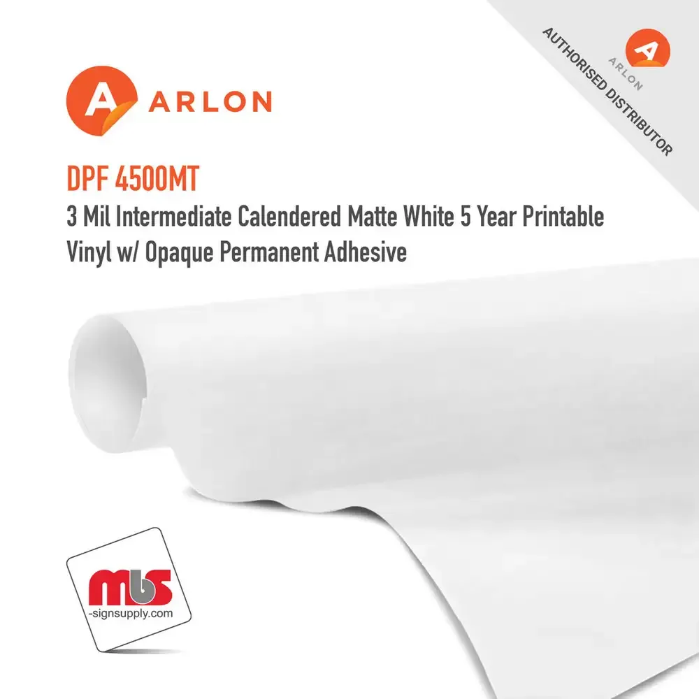 Arlon DPF 4500MT Intermediate Calendered Matte White 5 Year Printable Vinyl w/ Opaque Permanent Adhesive