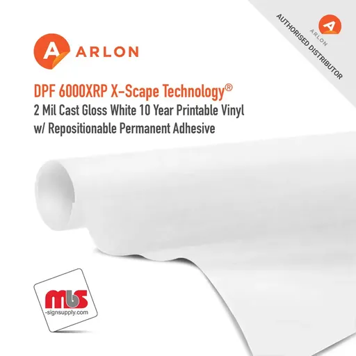 Arlon DPF 6000XRP X-Scape Technology Cast Gloss White 10 Year Printable Vinyl w/ Repositionable Permanent Adhesive