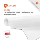 Arlon DPF 6500 Cast Gloss White Printable 7 Year Translucent Vinyl w/ Permanent Adhesive
